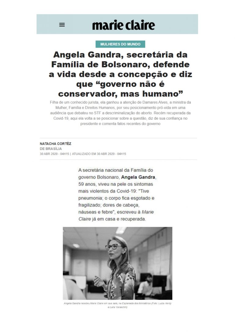 ANGELA GANDRA, SECRETÁRIA DA FAMÍLIA DE BOLSONARO, DEFENDE A VIDA DESDE A CONCEPÇÃO E DIZ QUE “GOVERNO NÃO É CONSERVADOR, MAS HUMANO”
