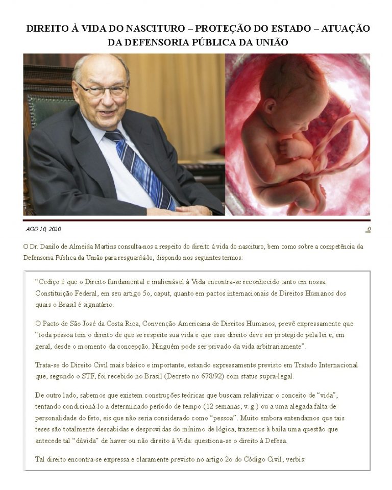 “Direito à vida do nascituro. Proteção do Estado. Atuação da Defensoria Pública da União”