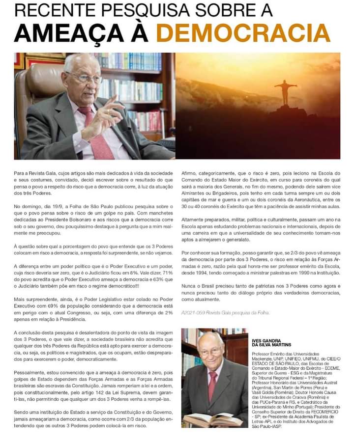 “AMEAÇA À DEMOCRACIA” – REVISTA GALA