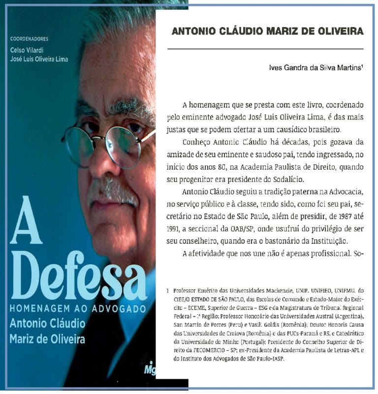 A DEFESA: HOMENAGEM AO ADVOGADO ANTONIO CLÁUDIO MARIZ DE OLIVEIRA